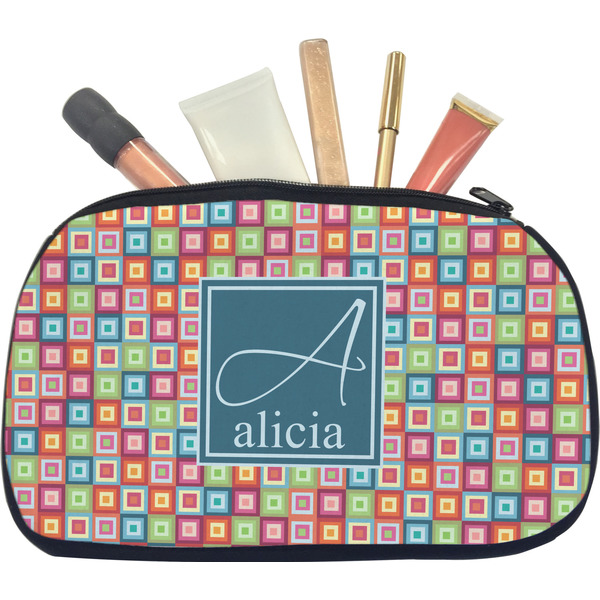 Custom Retro Squares Makeup / Cosmetic Bag - Medium (Personalized)