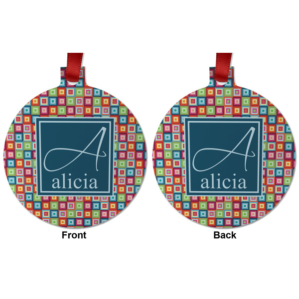 Retro Squares Metal Ball Ornament - Front and Back