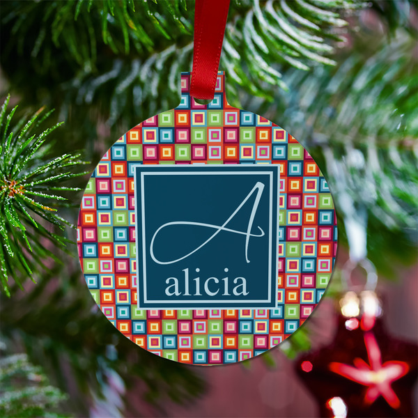 Retro Squares Metal Ball Ornament - Lifestyle