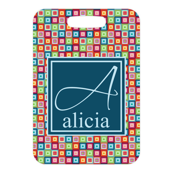 Retro Squares Metal Luggage Tag - Front Without Strap