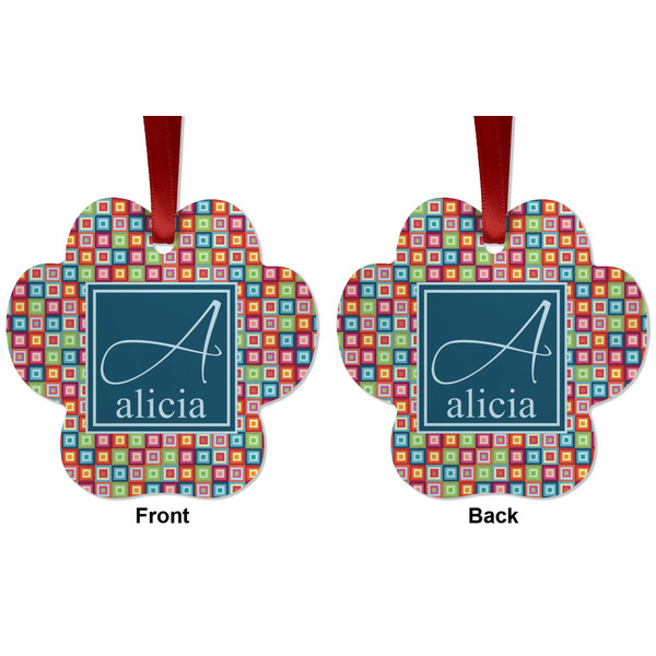 Retro Squares Metal Paw Ornament - Front and Back