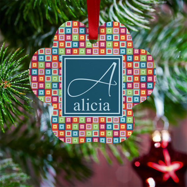 Retro Squares Metal Paw Ornament - Lifestyle