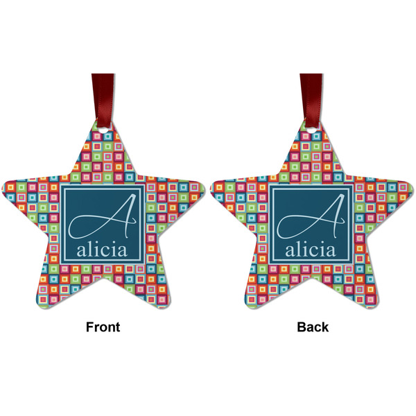 Retro Squares Metal Star Ornament - Front and Back