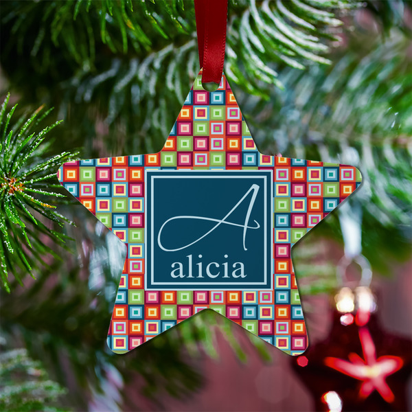 Retro Squares Metal Star Ornament - Lifestyle