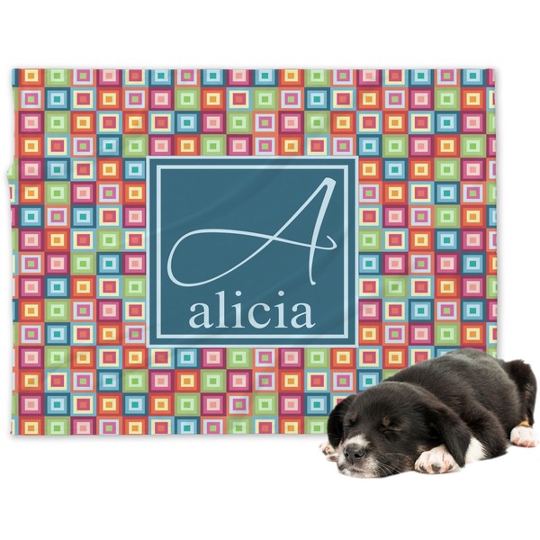 Custom Retro Squares Dog Blanket - Large (Personalized)