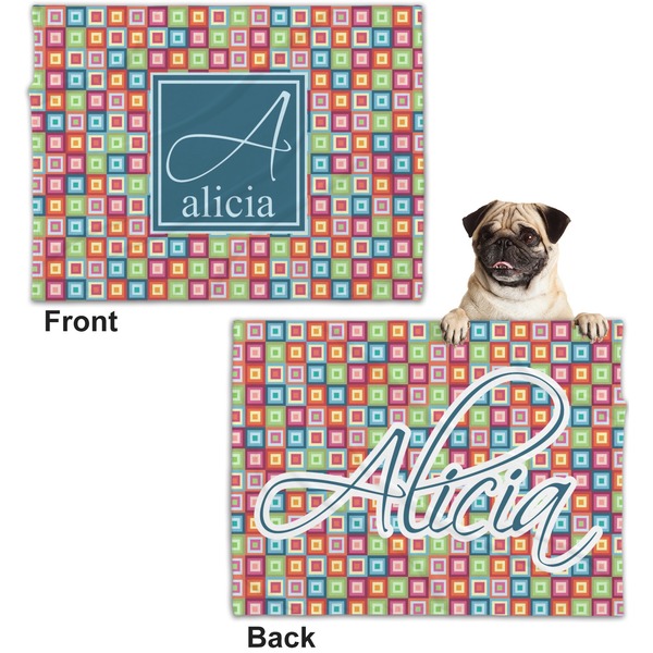 Retro Squares Microfleece Dog Blanket - Regular - Front & Back