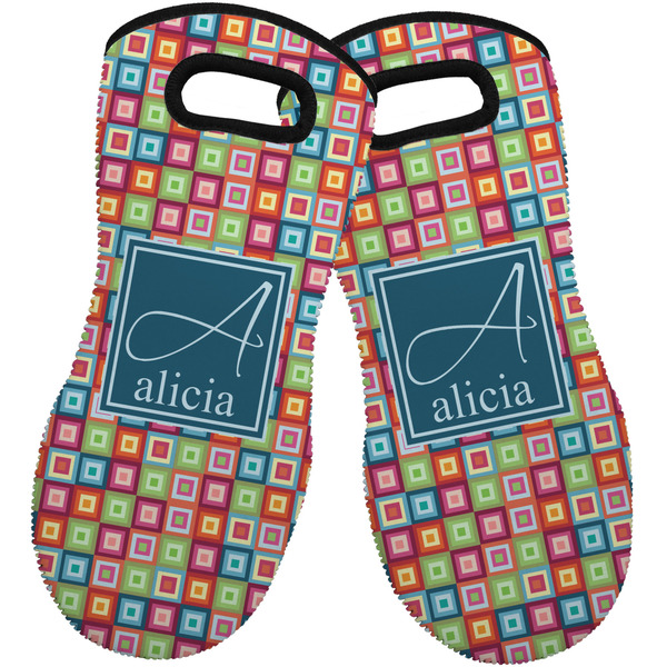 Retro Squares Neoprene Oven Mitt -Set of 2 - Front