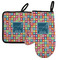 Retro Squares Left Oven Mitt & Pot Holder Set w/ Name and Initial
