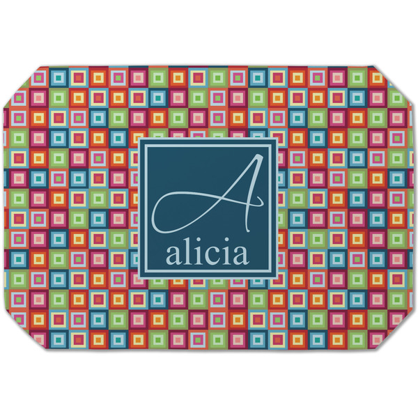 Custom Retro Squares Dining Table Mat - Octagon (Single-Sided) w/ Name and Initial