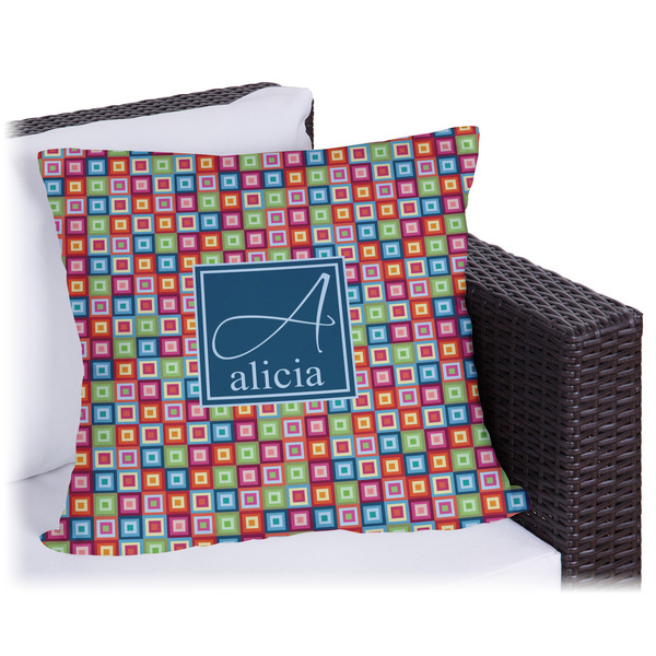 Custom Retro Squares Outdoor Pillow - 18" (Personalized)