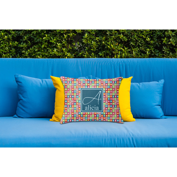Retro Squares Outdoor Throw Pillow  - LIFESTYLE (Rectangular - 20x14)