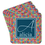 Retro Squares Paper Coasters w/ Name and Initial