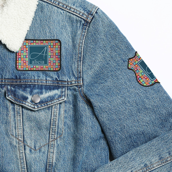 Retro Squares Patches Lifestyle Jean Jacket Detail