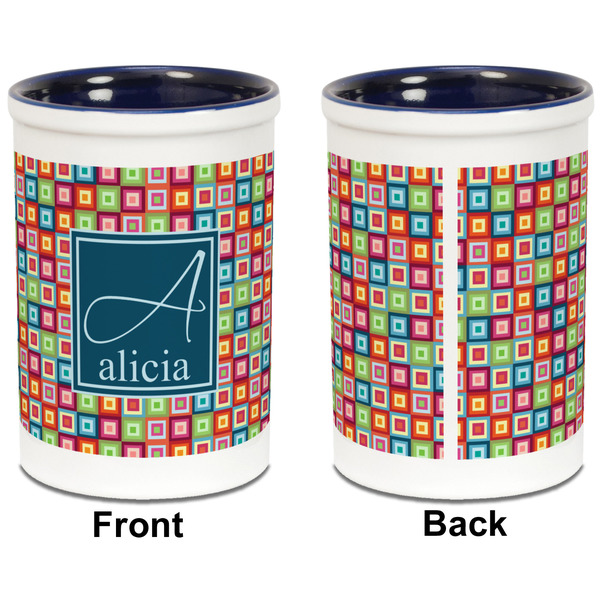 Retro Squares Pencil Holder - Blue - approval