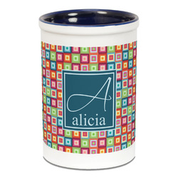 Retro Squares Ceramic Pencil Holders - Blue