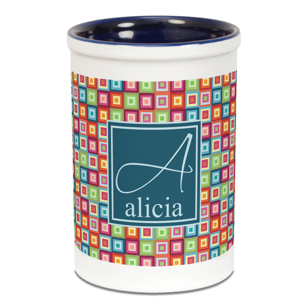 Retro Squares Pencil Holder - Blue