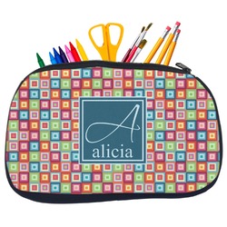 Retro Squares Neoprene Pencil Case - Medium w/ Name and Initial