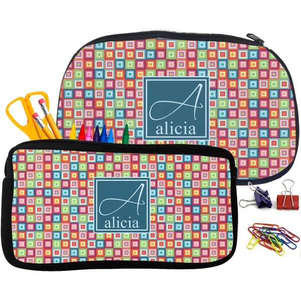 Retro Squares Pencil / School Supplies Bags Small and Medium