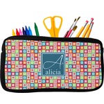 Retro Squares Neoprene Pencil Case - Small w/ Name and Initial