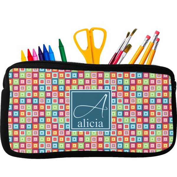 Custom Retro Squares Neoprene Pencil Case (Personalized)