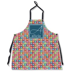 Retro Squares Apron Without Pockets w/ Name and Initial