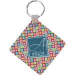 Retro Squares Diamond Plastic Keychain w/ Name and Initial