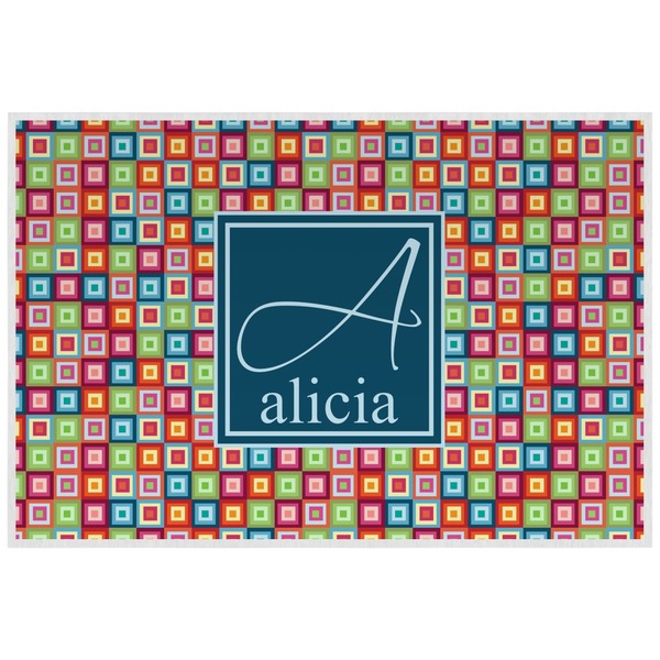Custom Retro Squares Laminated Placemat w/ Name and Initial