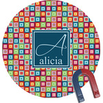 Retro Squares Round Fridge Magnet (Personalized)