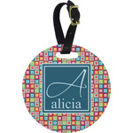Retro Squares Plastic Luggage Tag - Round (Personalized)
