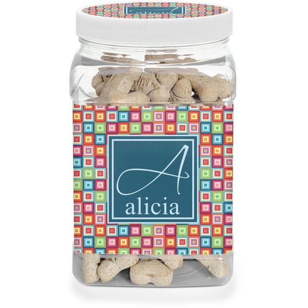 Custom Retro Squares Dog Treat Jar (Personalized)