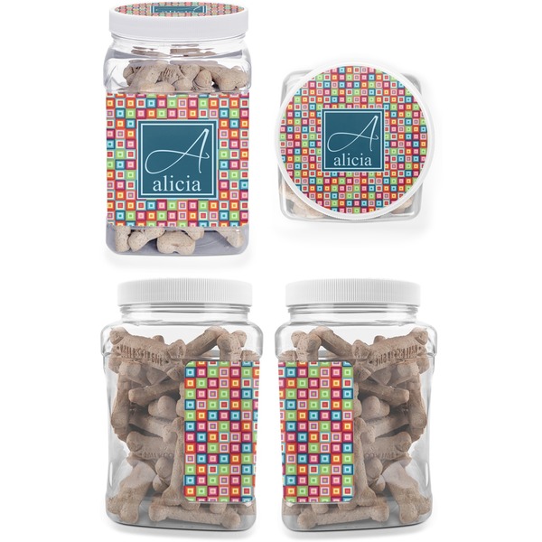 Retro Squares Pet Treat Jar - Multiple Angles