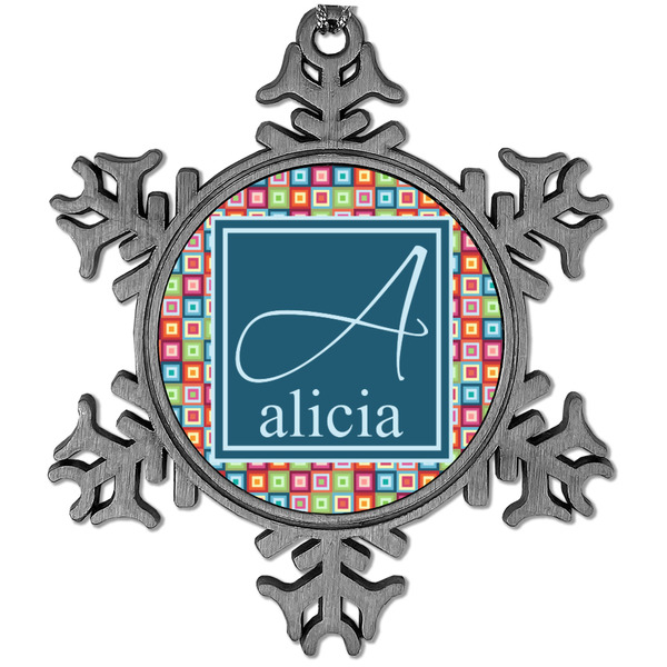 Custom Retro Squares Vintage Snowflake Ornament (Personalized)