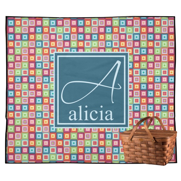 Custom Retro Squares Outdoor Picnic Blanket (Personalized)