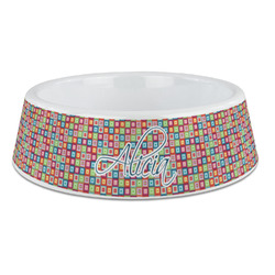 Retro Squares Plastic Dog Bowl - Large (Personalized)