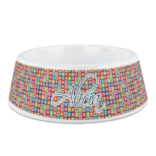 Custom Retro Squares Plastic Dog Bowl - Medium (Personalized)