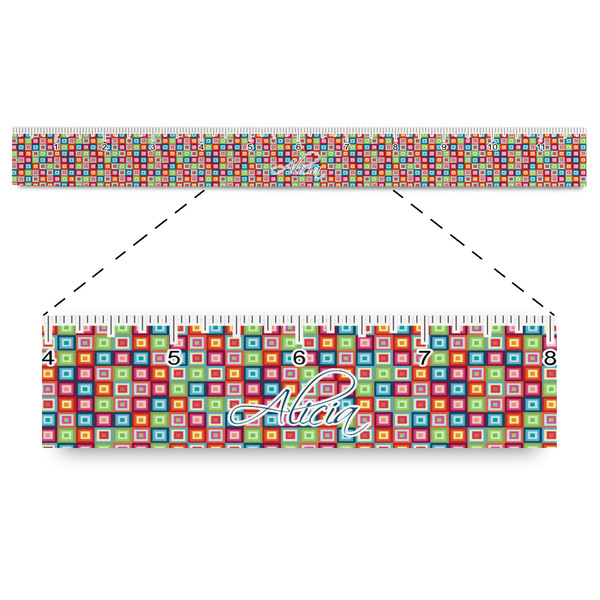 Custom Retro Squares Plastic Ruler - 12" (Personalized)