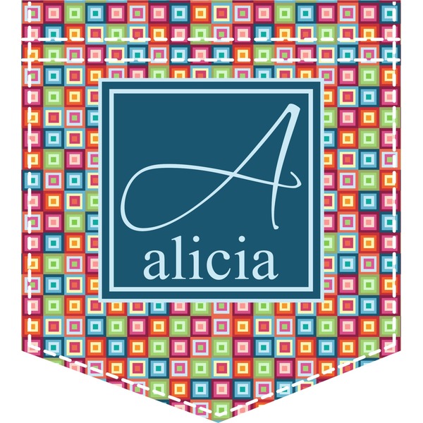 Custom Retro Squares Iron On Faux Pocket (Personalized)