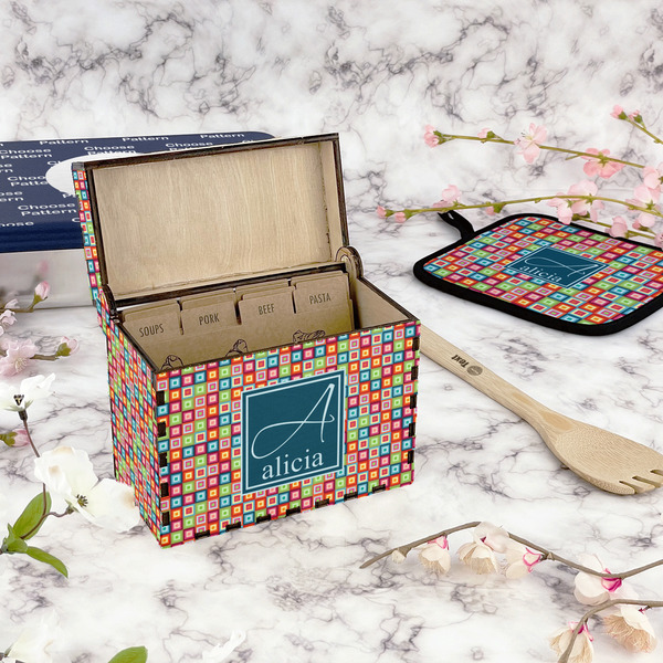 Retro Squares Recipe Box - Full Color - In Context