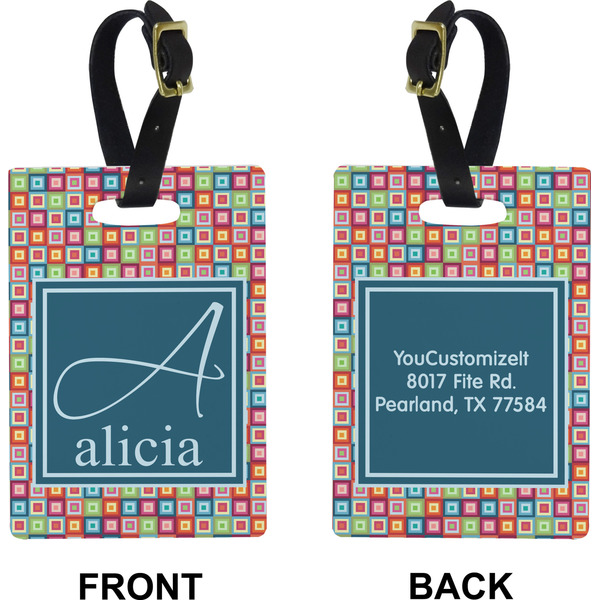 Retro Squares Rectangle Luggage Tag (Front + Back)