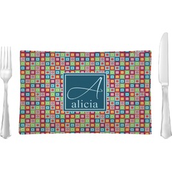 Retro Squares Rectangular Glass Lunch / Dinner Plate - Single or Set (Personalized)