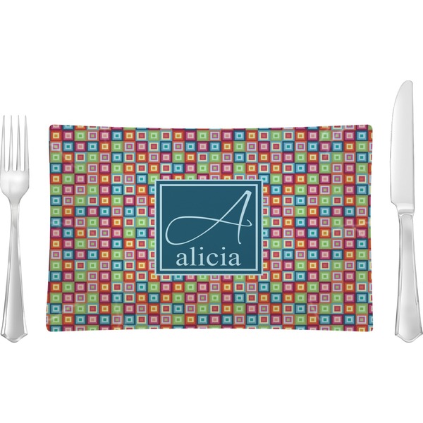 Custom Retro Squares Rectangular Glass Lunch / Dinner Plate - Single or Set (Personalized)