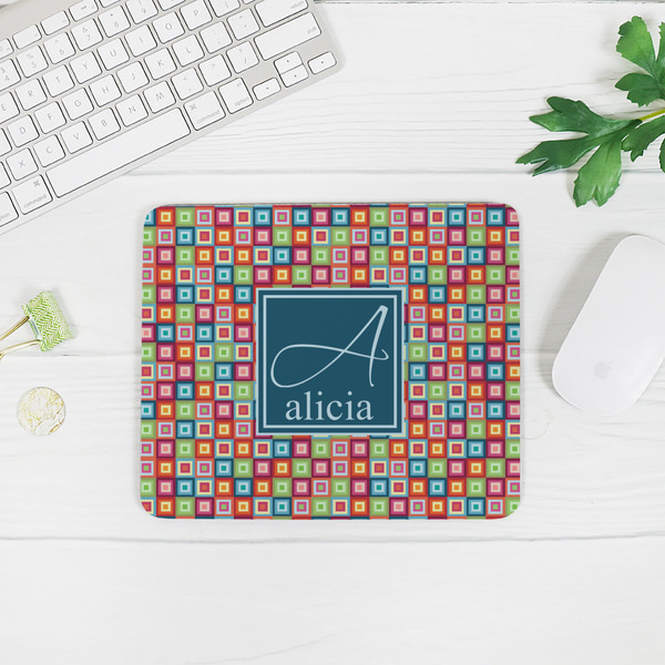 Retro Squares Rectangular Mouse Pad - LIFESTYLE 2