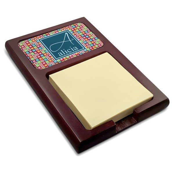 Custom Retro Squares Red Mahogany Sticky Note Holder (Personalized)