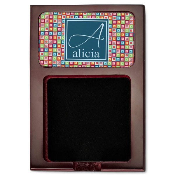 Retro Squares Red Mahogany Sticky Note Holder - Flat