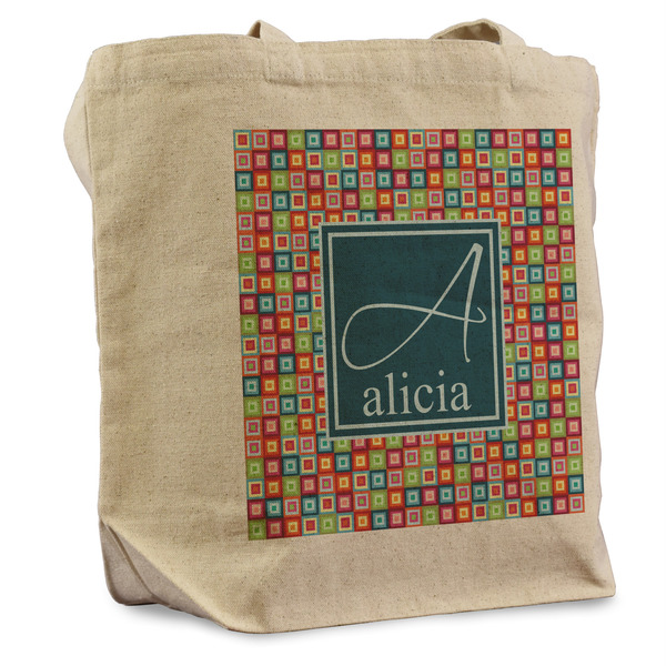 Custom Retro Squares Reusable Cotton Grocery Bag (Personalized)