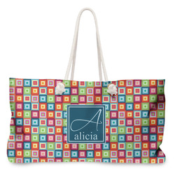 Retro Squares Large Tote Bag with Rope Handles (Personalized)
