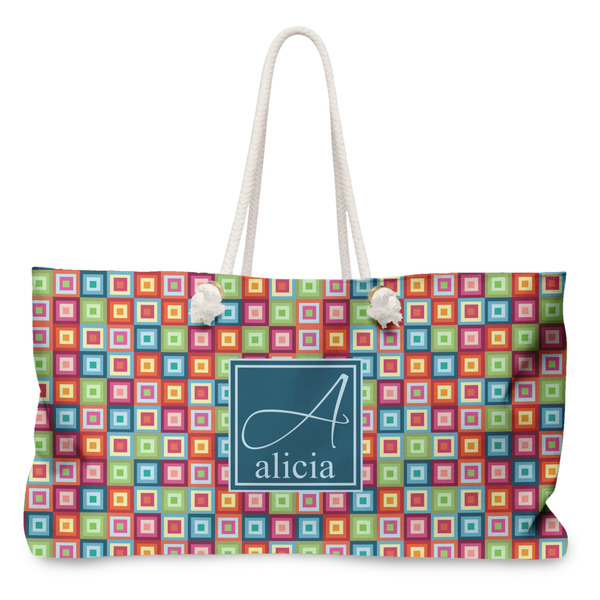 Custom Retro Squares Large Tote Bag with Rope Handles (Personalized)