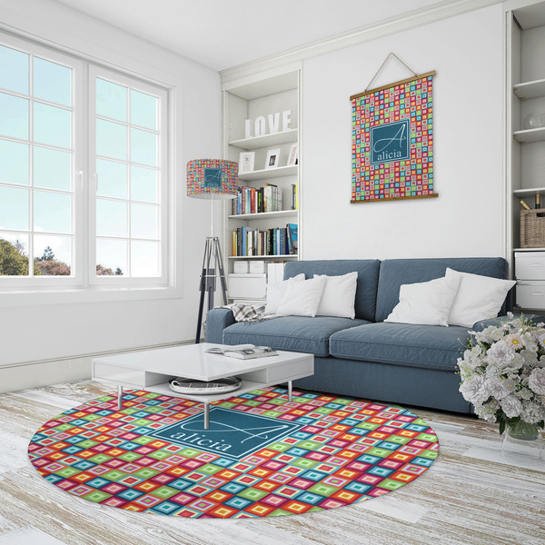 Retro Squares Round Area Rug - IN CONTEXT