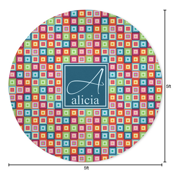 Retro Squares Round Area Rug - Size