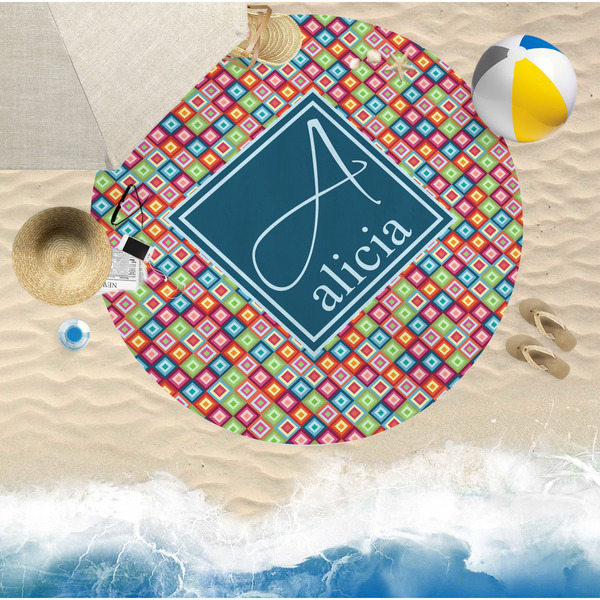 Retro Squares Round Beach Towel Lifestyle